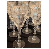 BR - Set of 12 Vintage Tiffin Crystal Wine Glasses with Etched Floral Design