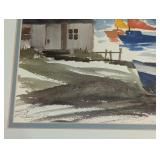 ML - Framed Watercolor Painting by Betty D. Brown Featuring Boats and Lakeside Scene