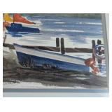 ML - Framed Watercolor Painting by Betty D. Brown Featuring Boats and Lakeside Scene