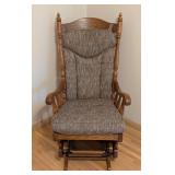 ML - Upholstered Vintage Oak Glider Rocking Chair with Cushions