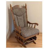 ML - Upholstered Vintage Oak Glider Rocking Chair with Cushions