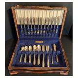 ML - Sharon Plate AA Silverplate Flatware Set Service for 16 (One Fork Missing) with Wooden Case