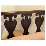 ML - Antique Wood Settee with Pink Upholstered Seat and Carved Lion Armrests