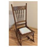 ML - Antique Wooden Rocking Chair with Carved Floral Backrest