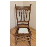 ML - Antique Wooden Rocking Chair with Carved Floral Backrest