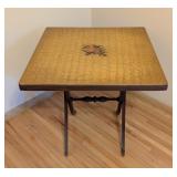 BR - Antique Hand-Painted Crackle Finish Side Table with Floral Motif