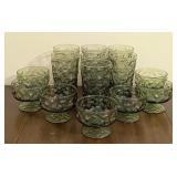 K - Vintage Anchor Hocking Milano Lido Avocado Green Glassware Set