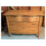 G - Vintage Wooden Dresser with Curved Front and Brass Hardware