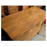G - Vintage Wooden Dresser with Curved Front and Brass Hardware