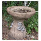 BY - Cement Birdbath with Raccoon Design