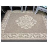 P - Patio Furniture Set with 3 Gray Plastic Chairs, 2 Ottomans, and Outdoor Rug