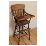 BR - Vintage Wooden High Chair with Tray