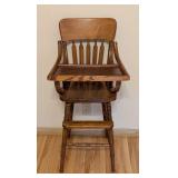 BR - Vintage Wooden High Chair with Tray