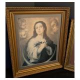 BR - Pair of Framed Religious Artwork Prints with Ornate Gold Frames