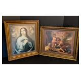 BR - Pair of Framed Religious Artwork Prints with Ornate Gold Frames