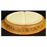LR - Vintage Pyrex Brown Divided Casserole Dish with Yellow Mixing Bowl Set
