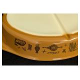 LR - Vintage Pyrex Brown Divided Casserole Dish with Yellow Mixing Bowl Set