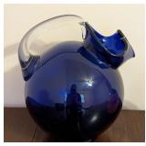 LR - Vintage Cambridge Tilt Ball Cobalt Blue Glass Pitcher and  and Swirled Glass Egg Vase