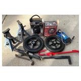 Automotive Tool and Tire Accessory Lot with Air Compressors and Jack Stands