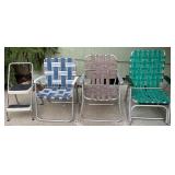 Set of 3 Vintage Webbed Aluminum Lawn Chairs with Step Stool