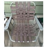 Set of 3 Vintage Webbed Aluminum Lawn Chairs with Step Stool