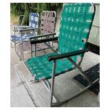 Set of 3 Vintage Webbed Aluminum Lawn Chairs with Step Stool