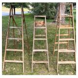 Set of 3 Wooden Step Ladders for Painting or Utility Use