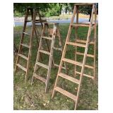 Set of 3 Wooden Step Ladders for Painting or Utility Use