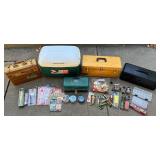 Vintage Fishing Tackle Box Collection with Reels, Lures, Cooler, and Accessories