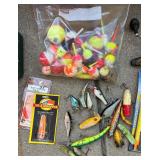 Vintage Fishing Tackle Box Collection with Reels, Lures, Cooler, and Accessories