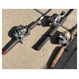 Large Fishing and Boating Gear Lot with Rods, Lures, Paddles, and Accessories
