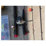 Large Fishing and Boating Gear Lot with Rods, Lures, Paddles, and Accessories