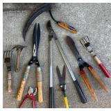 Collection of Vintage and Used Hand Garden Tools and Pruners