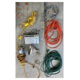 Lot of Extension Cords, Work Lights, and GE Portable Radio