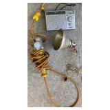 Lot of Extension Cords, Work Lights, and GE Portable Radio
