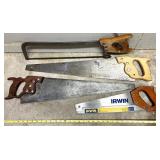 Collection of 4 Assorted Hand Saws and 1 Hacksaw