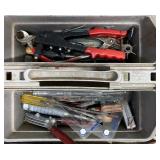 Assorted Hand Tools with Tool Tote, Crowbar, Hammer, and Squares