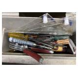 Assorted Hand Tools with Tool Tote, Crowbar, Hammer, and Squares