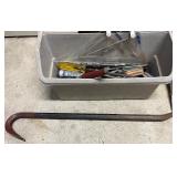 Assorted Hand Tools with Tool Tote, Crowbar, Hammer, and Squares