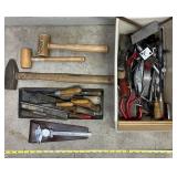 Collection of Hand Tools Including Hammers, Mallets, Files, Clamps, and Dial Caliper