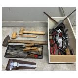 Collection of Hand Tools Including Hammers, Mallets, Files, Clamps, and Dial Caliper