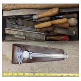 Collection of Hand Tools Including Hammers, Mallets, Files, Clamps, and Dial Caliper