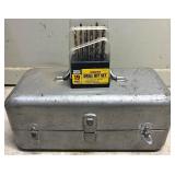 Metal Tool Box with 19-Piece Drill Bit Set and Assorted Drill Bits