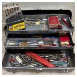Metal Tool Box with 19-Piece Drill Bit Set and Assorted Drill Bits