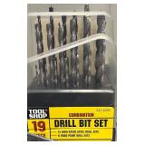 Metal Tool Box with 19-Piece Drill Bit Set and Assorted Drill Bits