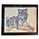 LL - Framed Canvas Print Tiger Painting Signed