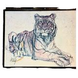 LL - Framed Canvas Print Tiger Painting Signed