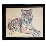 LL - Framed Canvas Print Tiger Painting Signed