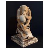 LL - Vintage Thinker Monkey Sculpture Holding Skull on Book Base