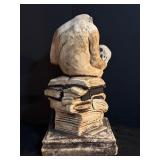 LL - Vintage Thinker Monkey Sculpture Holding Skull on Book Base